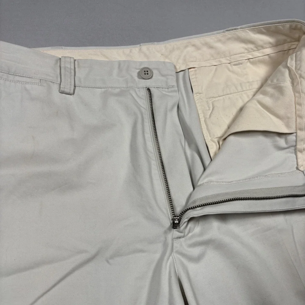 LL Bean Chino Pants Mens 38x34 (fits 37) Stone Khaki Cotton Twill Flat Front